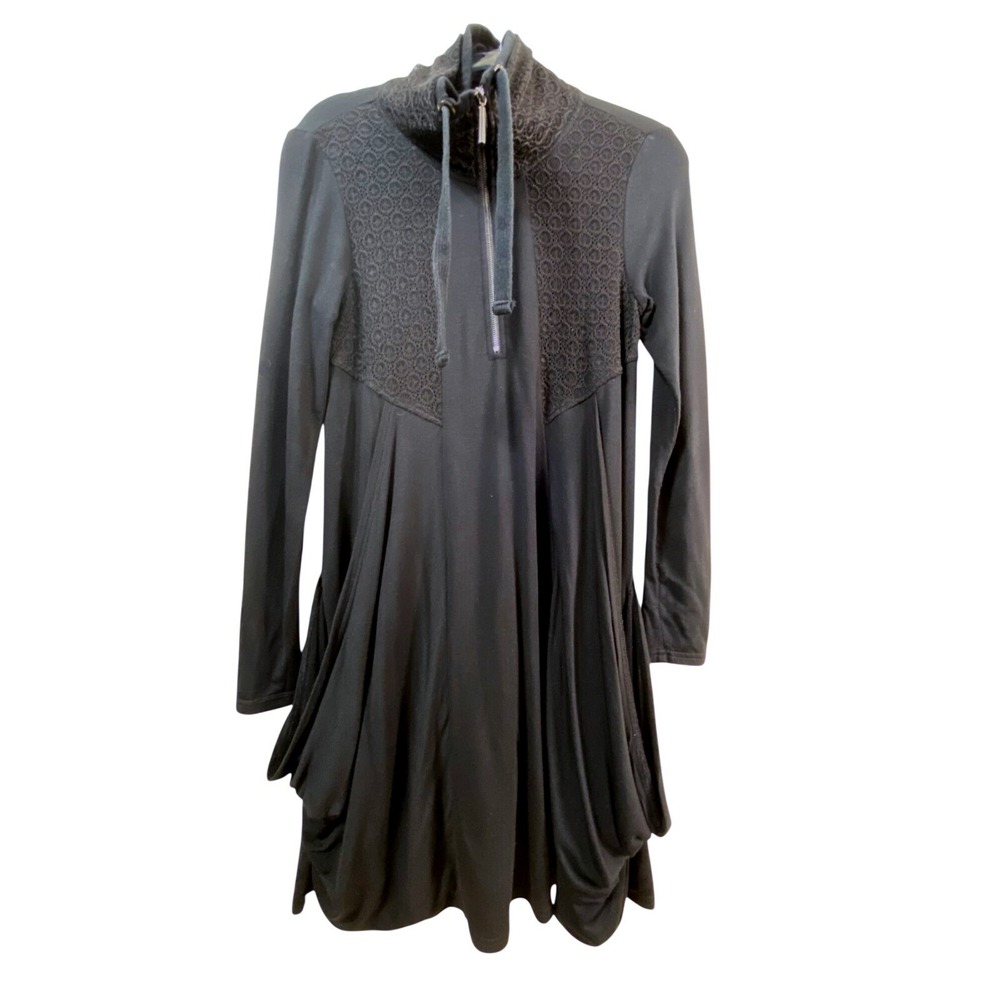 Kensie Black Half Zip Textured Sweater Dress Medium Athleisure Casual Modern Y2K